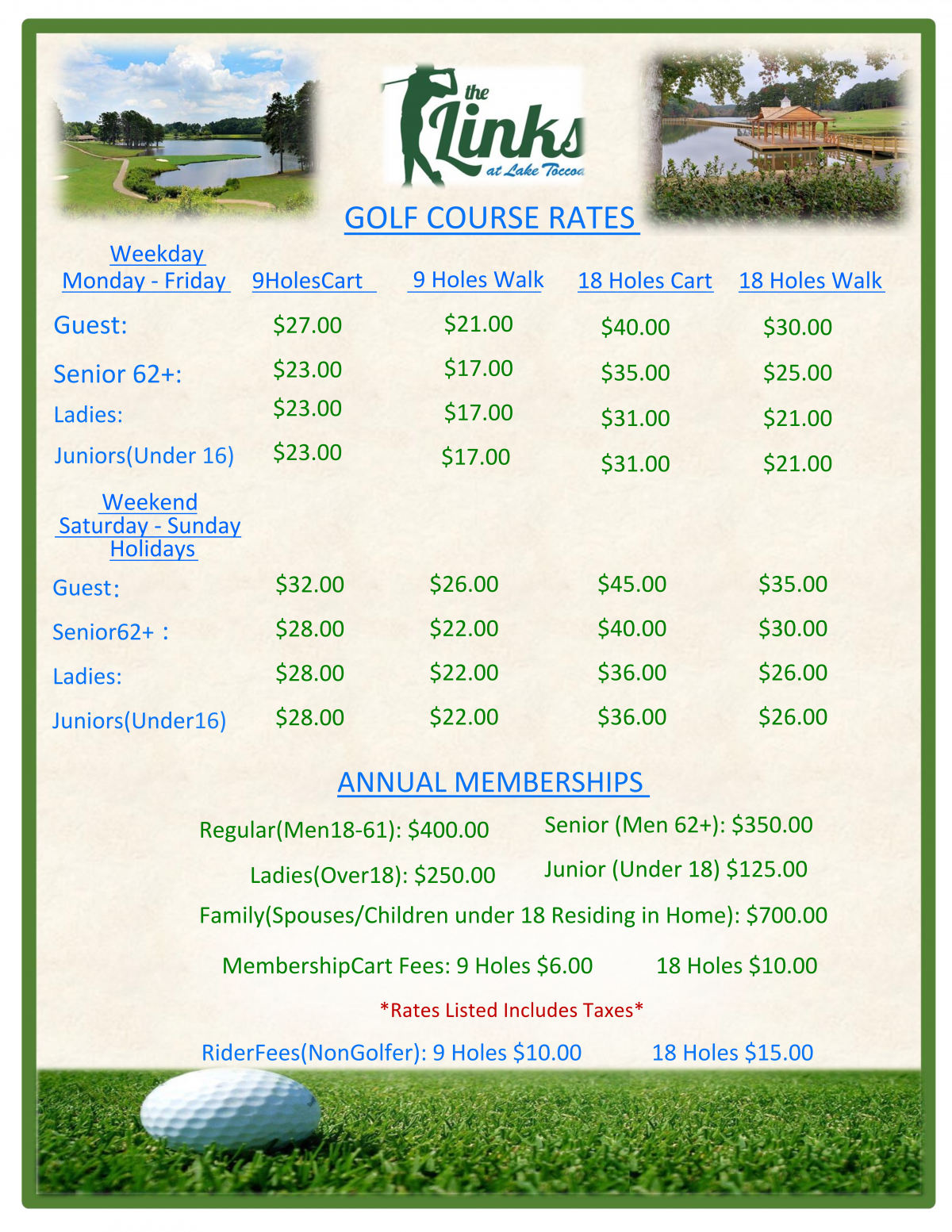 Golf Course Rates